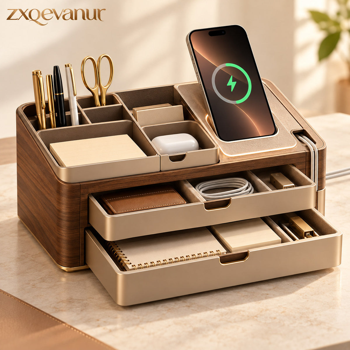 zxqevanur™ Walnut Desk Charging & Storage Station main product image