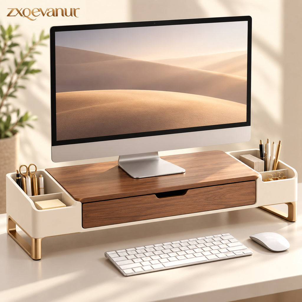 zxqevanur™ Walnut Monitor Riser & Storage Shelf main product image