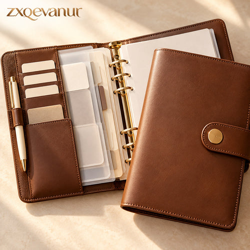zxqevanur™ Cognac Leather-Look Ring Binder Organizer main product image