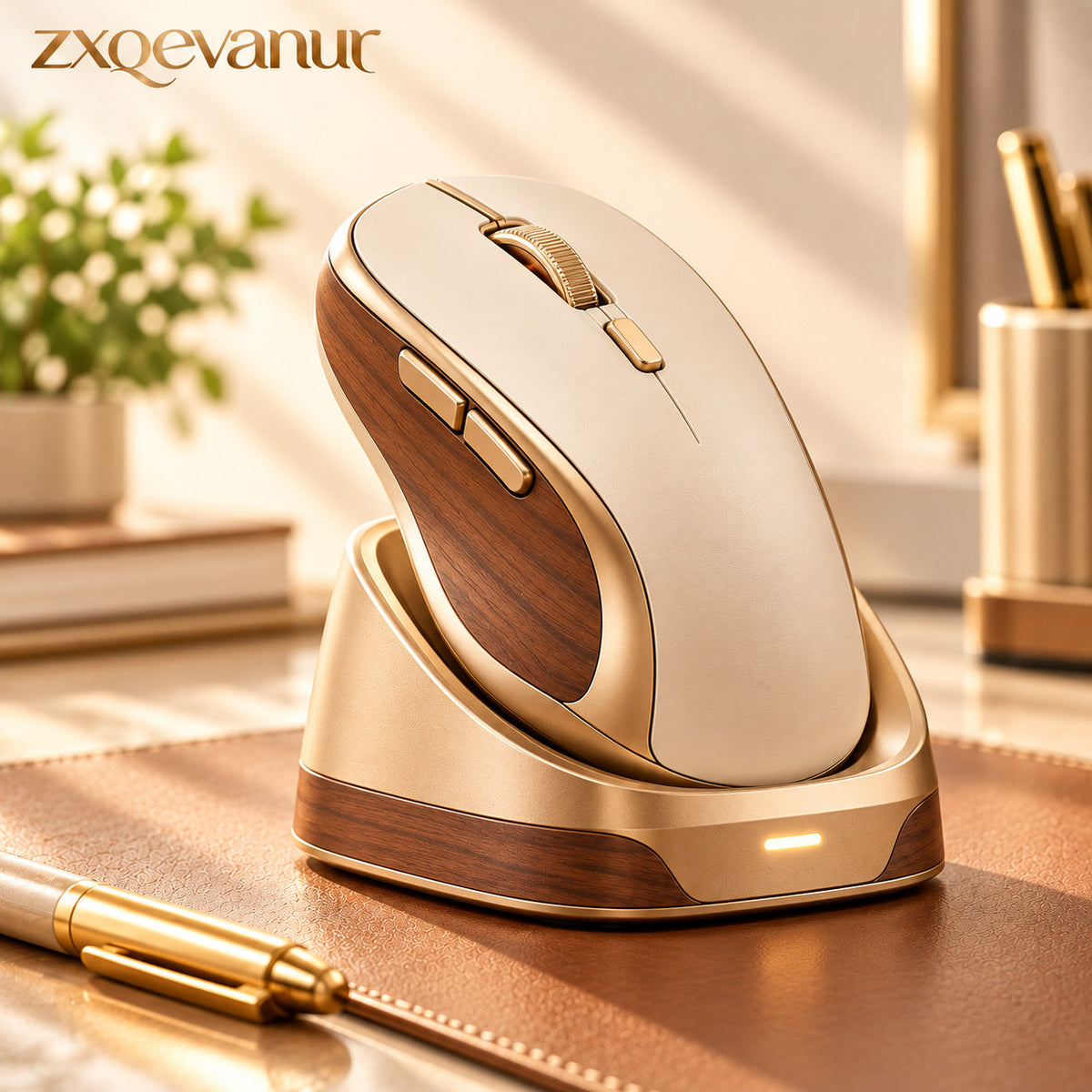 zxqevanur™ Wood-Grain Wireless Mouse with Charging Dock main product image